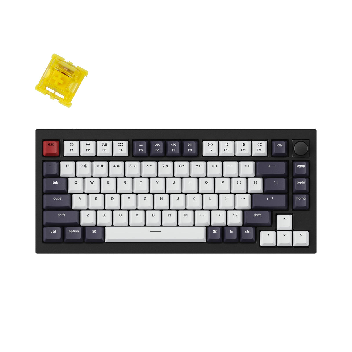 Keychron-Q1-QMK-VIA-custom-mechanical-keyboard-rotarty-encoder-knob-version-with-double-gasket-design-screw-in-pcb-stabilizer-and-hot-swappable-south-facing-rgb-black-frame-Phantom-Yellow