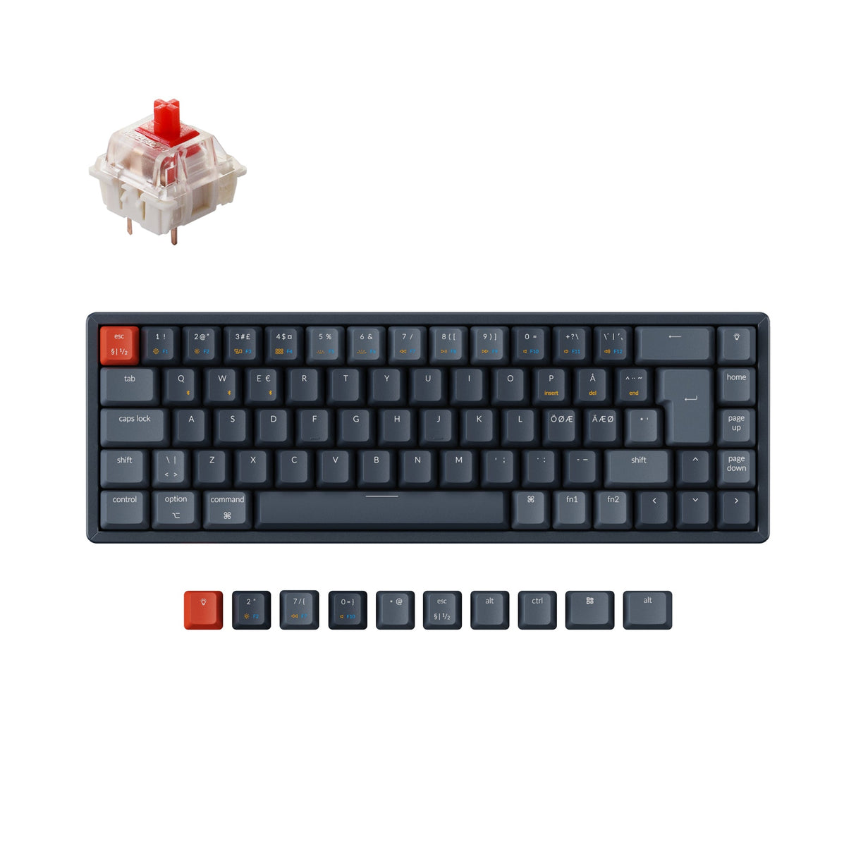 keychron k6 nordic iso layout wireless mechanical keyboard gateron red switch rgb backlight for mac windows