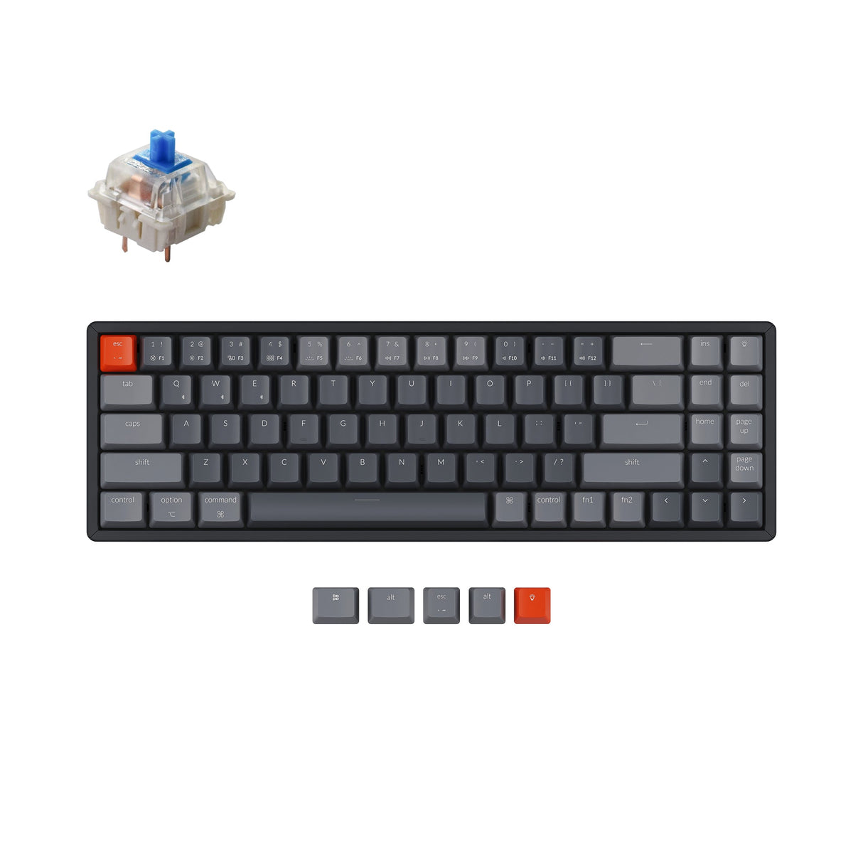 Keychron K14 70 percent layout aluminum wireless mechanical keyboard for Mac Windows with hot-swappable Gateron mechanical blue switches compatible with Cherry Kailh and Panda switches